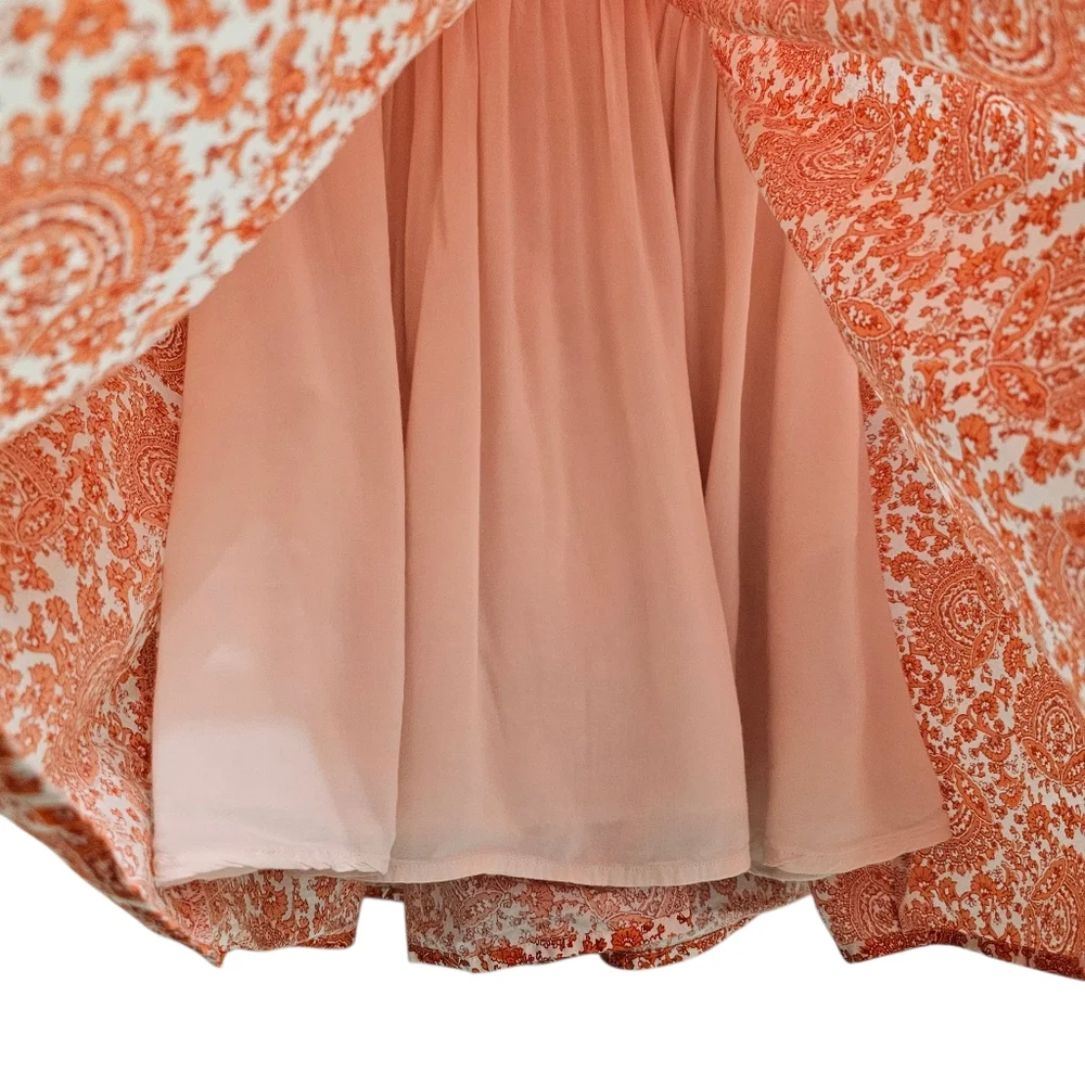 Nwot J.Crew Orange White Floral LS Ruffled Neck Fit/Flare Button Front  Dress